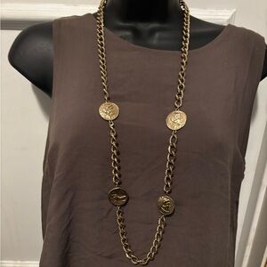 Elegant Gold Coin long Chain Necklace you can wear like necklace or belt